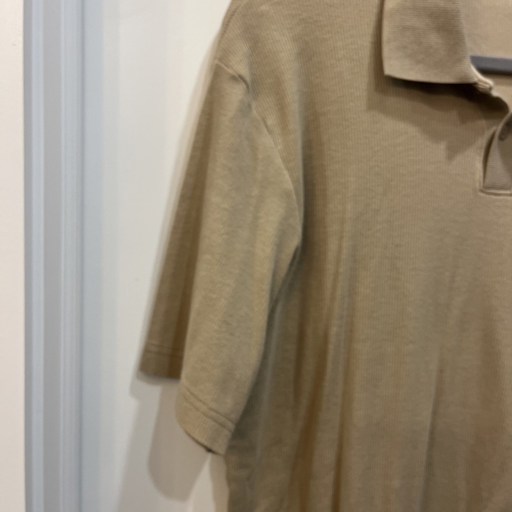 Claiborne Men Tan Textured Ribbed Knit Polo Shirt Size Large Short Sleeve Casual - Picture 4 of 7
